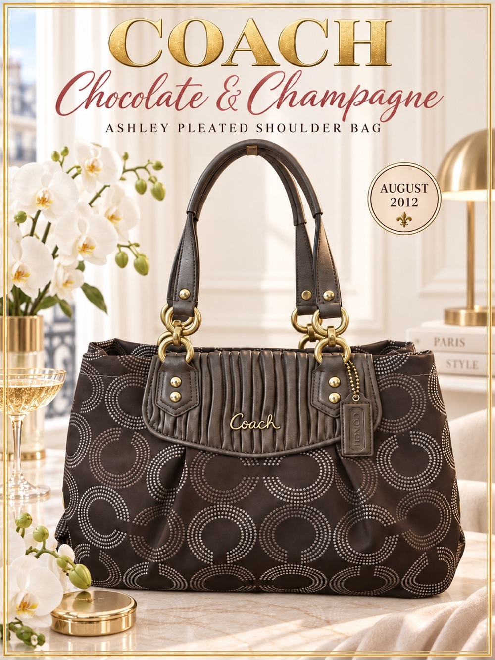 Coach Chocolate & Champagne Ashley Pleated Shoulder Bag — F20050